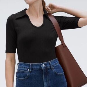Everlane Super Soft Ribbed Black Polo Shirt Size S